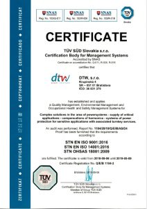 Certifikát ISO vystavený na DTW, s.r.o. v anglickom jazyku