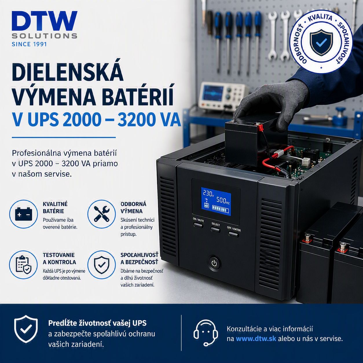 Dielenská výmena batérií v UPS 2000 - 3200 VA