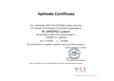 Certifikát MGE Comet 5/30kVA