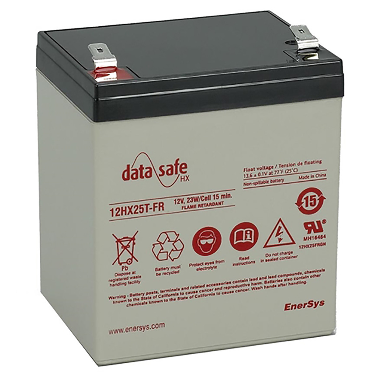 Vysokovýkonný olovený kyselinový bezúdržbový akumulátor EnerSys DataSafe 12HX25 FR (12V 5Ah, 25 Wpc) s oheň nešíriacim obalom