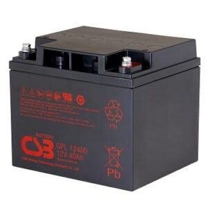 AGM batéria CSB GPL 12400 – 12V/40Ah s predĺženou životnosťou až 10 rokov, ideálna pre UPS, EZS a priemyselné systémy.